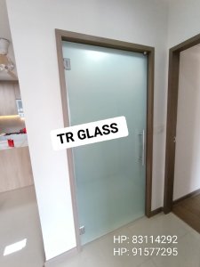 Tempered Glass Frosted Film Toilet Swing Door